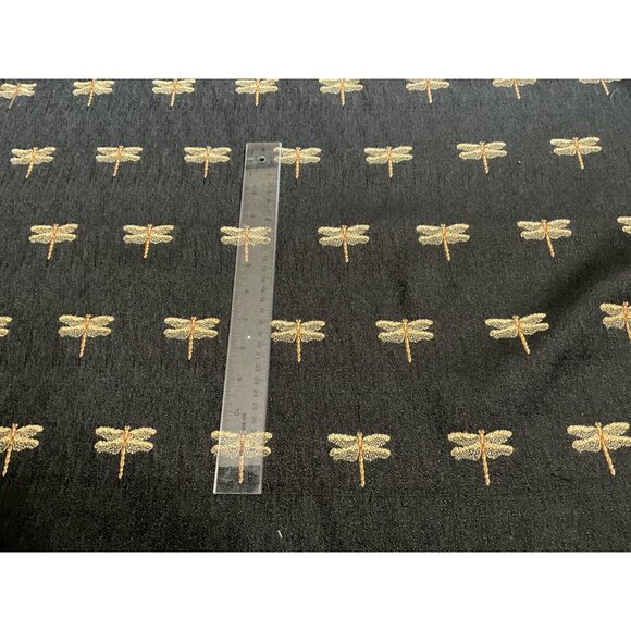 Vintage Embroidered Dragonflies Fabric Black Gold Brown 3.5 Yd - Picture 3 of 5